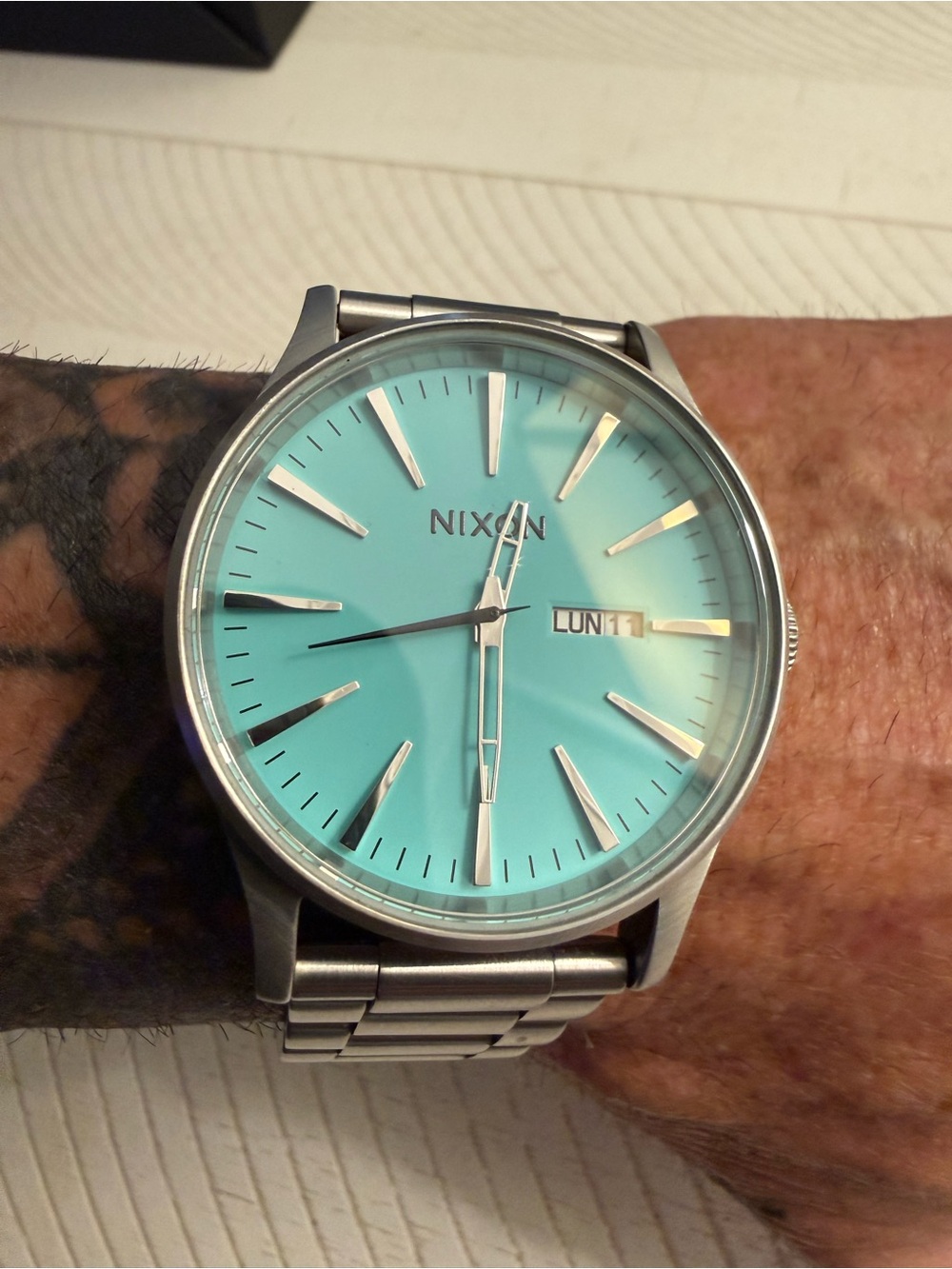 Nixon Sentry SS Men’s Watch with Turquoise Dial and Silver Bracelet - Picture 6 of 8